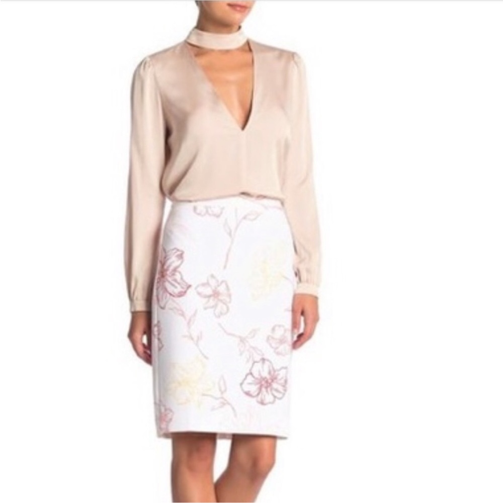 Eli Tahari Ivory Sketch Floral Print Skirt Size 6